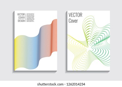 Blended covers, gradient wavy line shapes. Futuristic minimal design. Abstract cyber background. Modern visual effect. Repeating lines. For poster, layout, placard, grunge paper, card, book