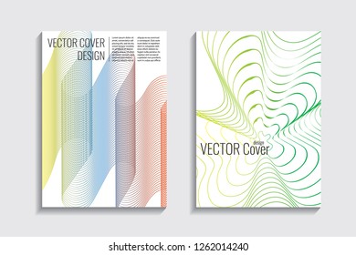 Blended covers, gradient wavy line shapes. Futuristic minimal design. Abstract cyber background. Modern visual effect. Repeating lines. For poster, layout, placard, grunge paper, card, book