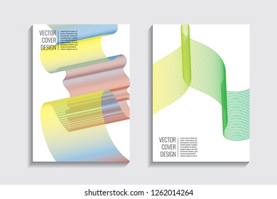 Blended covers, gradient wavy line shapes. Futuristic minimal design. Abstract cyber background. Modern visual effect. Repeating lines. For poster, layout, placard, grunge paper, card, book