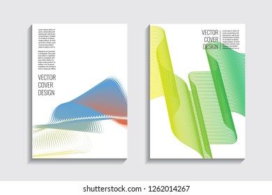 Blended covers, gradient wavy line shapes. Futuristic minimal design. Abstract cyber background. Modern visual effect. Repeating lines. For poster, layout, placard, grunge paper, card, book