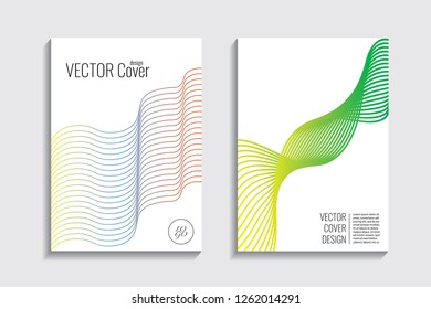 Blended covers, gradient wavy line shapes. Futuristic minimal design. Abstract cyber background. Modern visual effect. Repeating lines. For poster, layout, placard, grunge paper, card, book