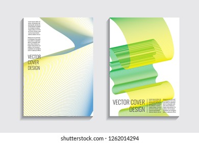 Blended covers, gradient wavy line shapes. Futuristic minimal design. Abstract cyber background. Modern visual effect. Repeating lines. For poster, layout, placard, grunge paper, card, book
