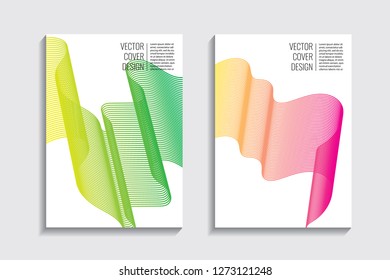 Blended covers, gradient wavy line shapes. Futuristic minimal design. Abstract cyber background. Modern visual effect. Repeating lines. For poster, layout, placard, grunge paper, card, book