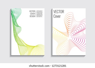 Blended covers, gradient wavy line shapes. Futuristic minimal design. Abstract cyber background. Modern visual effect. Repeating lines. For poster, layout, placard, grunge paper, card, book