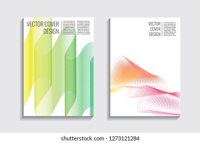 Blended covers, gradient wavy line shapes. Futuristic minimal design. Abstract cyber background. Modern visual effect. Repeating lines. For poster, layout, placard, grunge paper, card, book