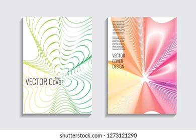 Blended covers, gradient wavy line shapes. Futuristic minimal design. Abstract cyber background. Modern visual effect. Repeating lines. For poster, layout, placard, grunge paper, card, book
