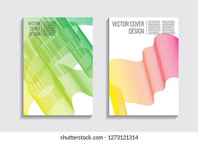 Blended covers, gradient wavy line shapes. Futuristic minimal design. Abstract cyber background. Modern visual effect. Repeating lines. For poster, layout, placard, grunge paper, card, book