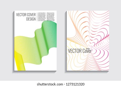 Blended covers, gradient wavy line shapes. Futuristic minimal design. Abstract cyber background. Modern visual effect. Repeating lines. For poster, layout, placard, grunge paper, card, book