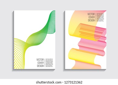 Blended covers, gradient wavy line shapes. Futuristic minimal design. Abstract cyber background. Modern visual effect. Repeating lines. For poster, layout, placard, grunge paper, card, book