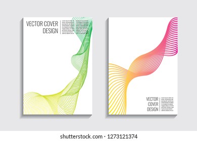 Blended covers, gradient wavy line shapes. Futuristic minimal design. Abstract cyber background. Modern visual effect. Repeating lines. For poster, layout, placard, grunge paper, card, book