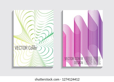 Blended covers, gradient wavy line shapes. Futuristic minimal design. Abstract cyber background. Modern visual effect. Repeating lines. For poster, layout, placard, grunge paper, card, book