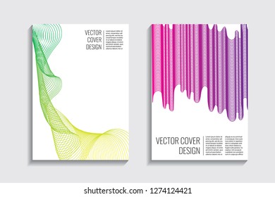 Blended covers, gradient wavy line shapes. Futuristic minimal design. Abstract cyber background. Modern visual effect. Repeating lines. For poster, layout, placard, grunge paper, card, book