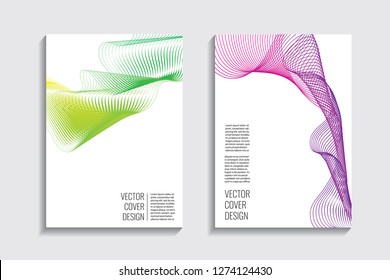 Blended covers, gradient wavy line shapes. Futuristic minimal design. Abstract cyber background. Modern visual effect. Repeating lines. For poster, layout, placard, grunge paper, card, book