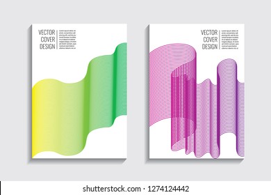 Blended covers, gradient wavy line shapes. Futuristic minimal design. Abstract cyber background. Modern visual effect. Repeating lines. For poster, layout, placard, grunge paper, card, book
