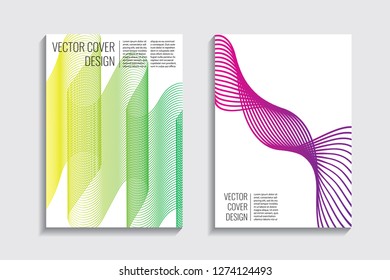 Blended covers, gradient wavy line shapes. Futuristic minimal design. Abstract cyber background. Modern visual effect. Repeating lines. For poster, layout, placard, grunge paper, card, book