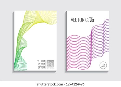 Blended covers, gradient wavy line shapes. Futuristic minimal design. Abstract cyber background. Modern visual effect. Repeating lines. For poster, layout, placard, grunge paper, card, book