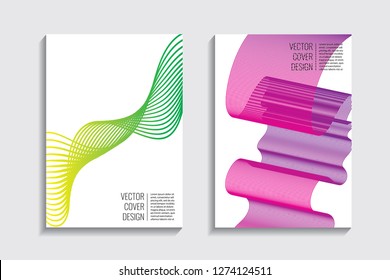 Blended covers, gradient wavy line shapes. Futuristic minimal design. Abstract cyber background. Modern visual effect. Repeating lines. For poster, layout, placard, grunge paper, card, book