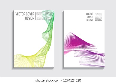 Blended covers, gradient wavy line shapes. Futuristic minimal design. Abstract cyber background. Modern visual effect. Repeating lines. For poster, layout, placard, grunge paper, card, book