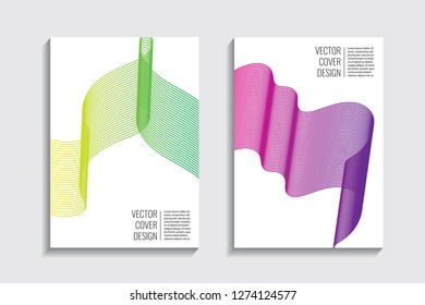 Blended covers, gradient wavy line shapes. Futuristic minimal design. Abstract cyber background. Modern visual effect. Repeating lines. For poster, layout, placard, grunge paper, card, book