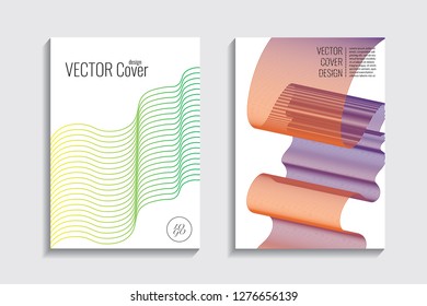 Blended covers, gradient wavy line shapes. Futuristic minimal design. Abstract cyber background. Modern visual effect. Repeating lines. For poster, layout, placard, grunge paper, card, book