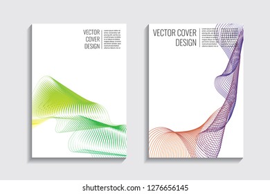 Blended covers, gradient wavy line shapes. Futuristic minimal design. Abstract cyber background. Modern visual effect. Repeating lines. For poster, layout, placard, grunge paper, card, book