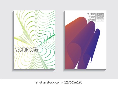 Blended covers, gradient wavy line shapes. Futuristic minimal design. Abstract cyber background. Modern visual effect. Repeating lines. For poster, layout, placard, grunge paper, card, book