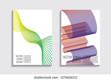 Blended covers, gradient wavy line shapes. Futuristic minimal design. Abstract cyber background. Modern visual effect. Repeating lines. For poster, layout, placard, grunge paper, card, book