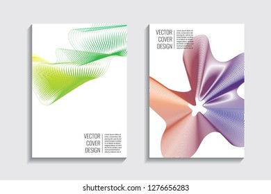 Blended covers, gradient wavy line shapes. Futuristic minimal design. Abstract cyber background. Modern visual effect. Repeating lines. For poster, layout, placard, grunge paper, card, book