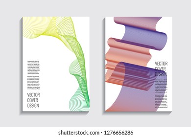 Blended covers, gradient wavy line shapes. Futuristic minimal design. Abstract cyber background. Modern visual effect. Repeating lines. For poster, layout, placard, grunge paper, card, book