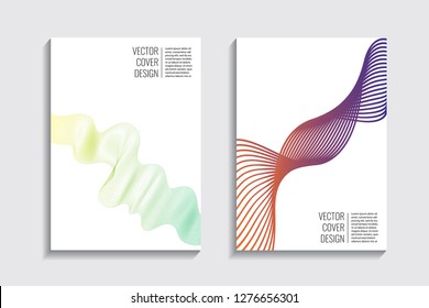 Blended covers, gradient wavy line shapes. Futuristic minimal design. Abstract cyber background. Modern visual effect. Repeating lines. For poster, layout, placard, grunge paper, card, book