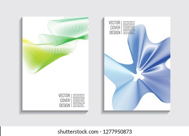Blended covers, gradient wavy line shapes. Futuristic minimal design. Warm-colored bionic background. Modern visual effect. Repeating lines. For poster, layout, placard, grunge paper, card, book