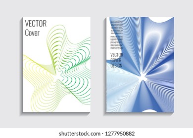 Blended covers, gradient wavy line shapes. Futuristic minimal design. Warm-colored bionic background. Modern visual effect. Repeating lines. For poster, layout, placard, grunge paper, card, book