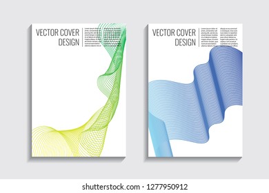 Blended covers, gradient wavy line shapes. Futuristic minimal design. Warm-colored bionic background. Modern visual effect. Repeating lines. For poster, layout, placard, grunge paper, card, book