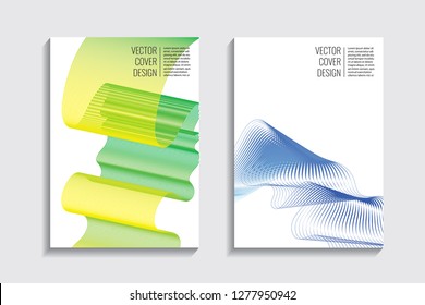 Blended covers, gradient wavy line shapes. Futuristic minimal design. Warm-colored bionic background. Modern visual effect. Repeating lines. For poster, layout, placard, grunge paper, card, book