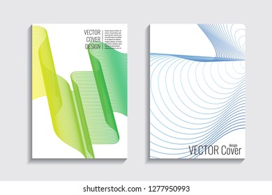 Blended covers, gradient wavy line shapes. Futuristic minimal design. Warm-colored bionic background. Modern visual effect. Repeating lines. For poster, layout, placard, grunge paper, card, book