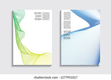 Blended covers, gradient wavy line shapes. Futuristic minimal design. Warm-colored bionic background. Modern visual effect. Repeating lines. For poster, layout, placard, grunge paper, card, book