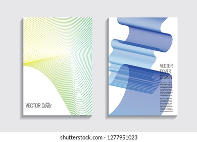 Blended covers, gradient wavy line shapes. Futuristic minimal design. Warm-colored bionic background. Modern visual effect. Repeating lines. For poster, layout, placard, grunge paper, card, book