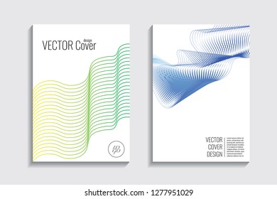 Blended covers, gradient wavy line shapes. Futuristic minimal design. Warm-colored bionic background. Modern visual effect. Repeating lines. For poster, layout, placard, grunge paper, card, book