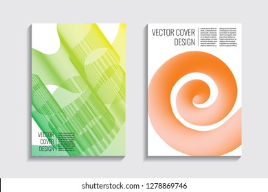 Blended covers, gradient wavy line shapes. Futuristic minimal design. Warm-colored bionic background. Modern visual effect. Repeating lines. For poster, layout, placard, grunge paper, card, book