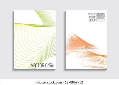 Blended covers, gradient wavy line shapes. Futuristic minimal design. Warm-colored bionic background. Modern visual effect. Repeating lines. For poster, layout, placard, grunge paper, card, book