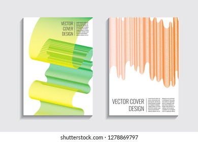 Blended covers, gradient wavy line shapes. Futuristic minimal design. Warm-colored bionic background. Modern visual effect. Repeating lines. For poster, layout, placard, grunge paper, card, book