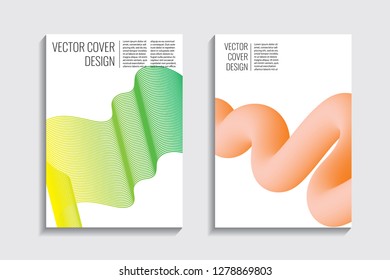 Blended covers, gradient wavy line shapes. Futuristic minimal design. Warm-colored bionic background. Modern visual effect. Repeating lines. For poster, layout, placard, grunge paper, card, book