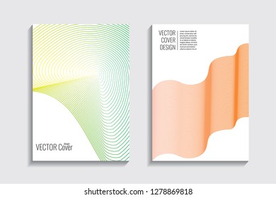 Blended covers, gradient wavy line shapes. Futuristic minimal design. Warm-colored bionic background. Modern visual effect. Repeating lines. For poster, layout, placard, grunge paper, card, book