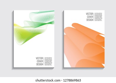 Blended covers, gradient wavy line shapes. Futuristic minimal design. Warm-colored bionic background. Modern visual effect. Repeating lines. For poster, layout, placard, grunge paper, card, book