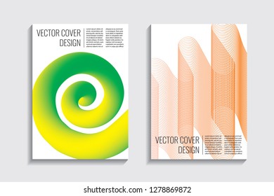 Blended covers, gradient wavy line shapes. Futuristic minimal design. Warm-colored bionic background. Modern visual effect. Repeating lines. For poster, layout, placard, grunge paper, card, book