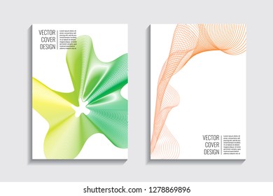 Blended covers, gradient wavy line shapes. Futuristic minimal design. Warm-colored bionic background. Modern visual effect. Repeating lines. For poster, layout, placard, grunge paper, card, book