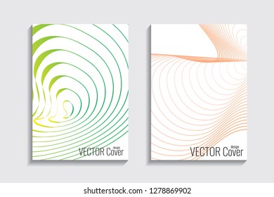 Blended covers, gradient wavy line shapes. Futuristic minimal design. Warm-colored bionic background. Modern visual effect. Repeating lines. For poster, layout, placard, grunge paper, card, book