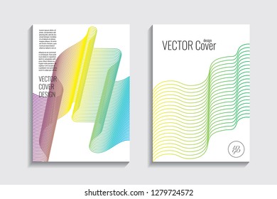 Blended covers, gradient wavy line shapes. Futuristic minimal design. Warm-colored bionic background. Modern visual effect. Repeating lines. For poster, layout, placard, grunge paper, card, book