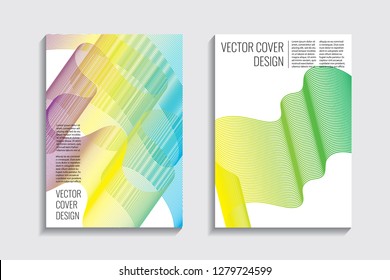Blended covers, gradient wavy line shapes. Futuristic minimal design. Warm-colored bionic background. Modern visual effect. Repeating lines. For poster, layout, placard, grunge paper, card, book