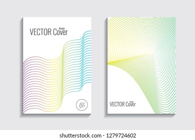Blended covers, gradient wavy line shapes. Futuristic minimal design. Warm-colored bionic background. Modern visual effect. Repeating lines. For poster, layout, placard, grunge paper, card, book